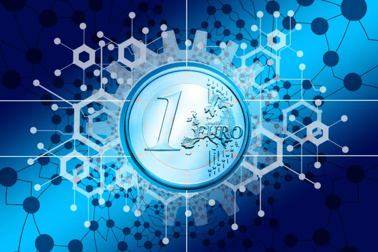 moneda de euro digital brillando en un circuito informatico banco central europeo