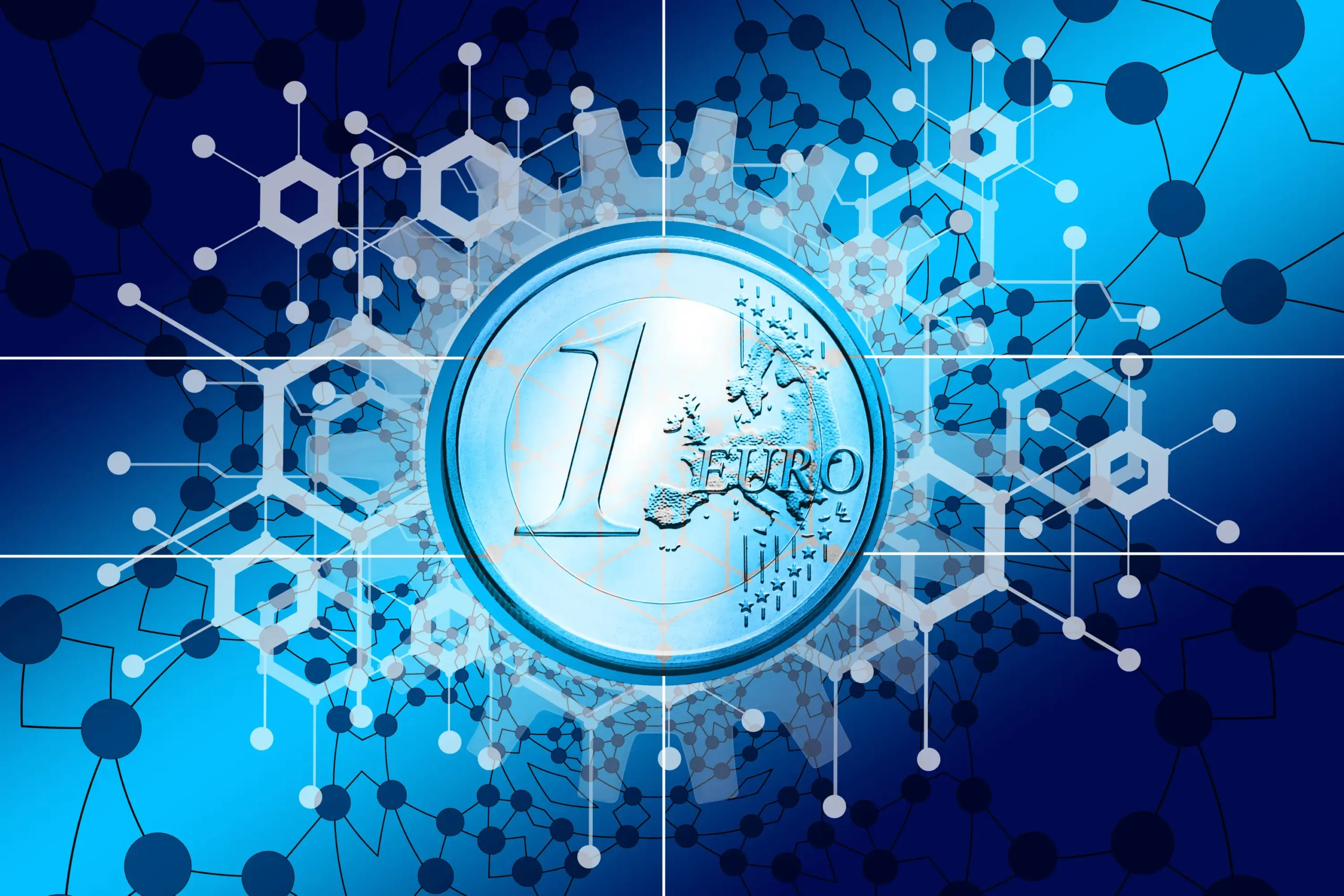 moneda de euro digital brillando en un circuito informatico banco central europeo